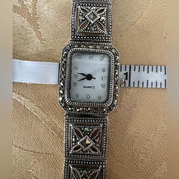 Vintage Art Deco Marcasite DBJ Sterling .925 Tank Watch with New Battery - Picture 12 of 15